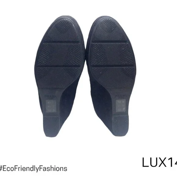 Prada Milano Women's Black Suede Ankle Wedge Boots Size 9 - Picture 9 of 9